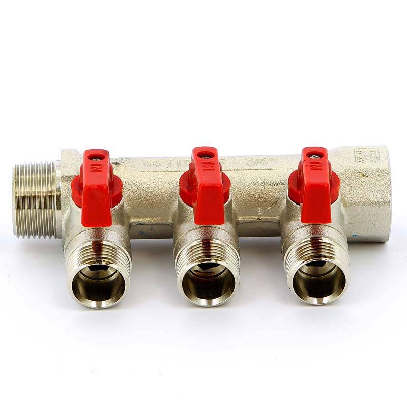 Коллектор с отсечными кранами Tiemme 1820 3/4х1/2 3 выхода 36 мм никелированный 1820021