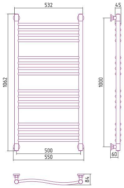 Полотенцесушитель водяной Сунержа Флюид 1000x500 мм матовый черный 31-0222-1050
