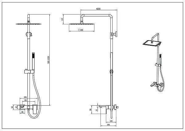 Душевая стойка Boheme Qubic оружейная сталь 478-GM