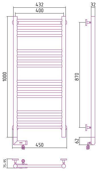 Полотенцесушитель электрический Сунержа Богема 2.0 400x1000 мм левый матовый черный 31-5204-1040