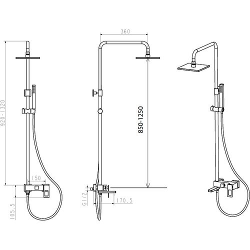 Душевая стойка с верхним душем Boheme Q 15х36х92 см черный 148-BUW.2