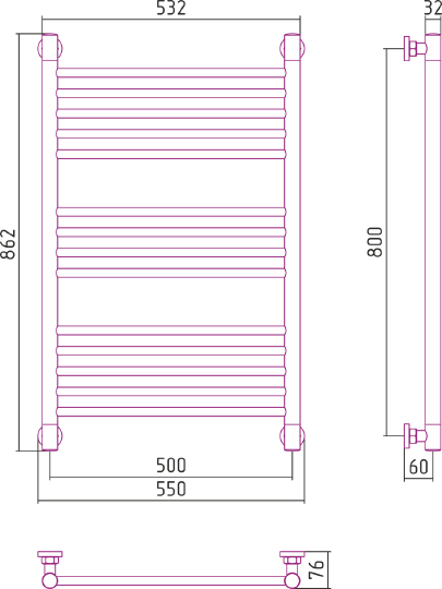 Полотенцесушитель водяной Сунержа Богема 500x800 мм без покрытия 00-0220-8050
