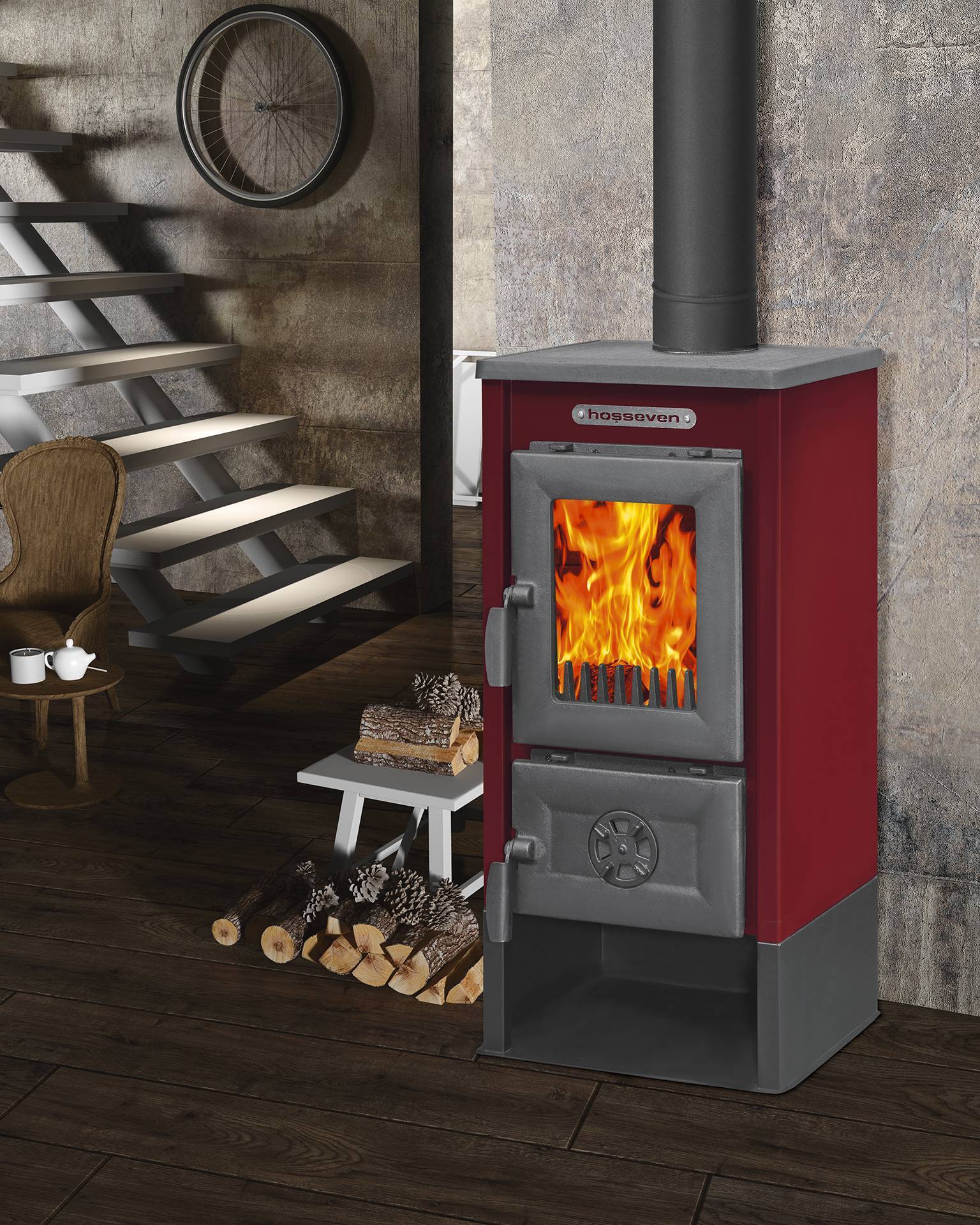 Печь-камин HOSSEVEN 9008 MINI BURGUNDY 9008