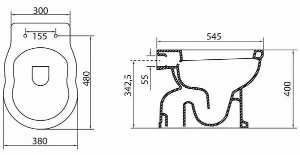 Чаша приставного унитаза BelBagno Boheme 55х27х38.5 см белый BB115CBS
