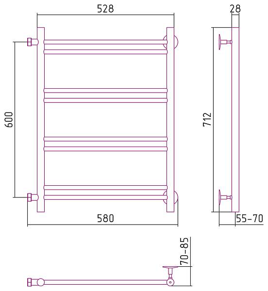 Полотенцесушитель водяной Стилье Версия-Б1 50x60 см черный 17611-6050