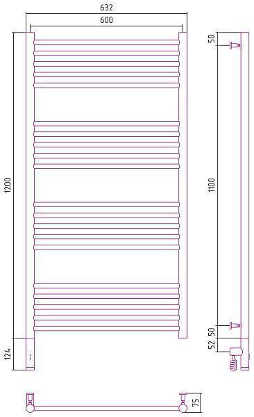 Полотенцесушитель электрический Сунержа Богема 3.0 600x1200 мм левый состаренная латунь 051-5804-1260