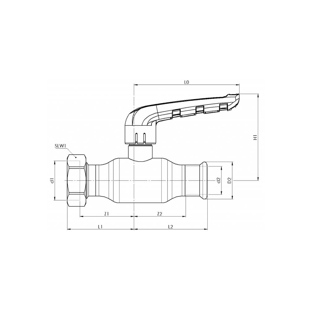 Кран шаровой пресс KAN-therm Inox 18 мм x 3/4 с накидной гайкой нержавеющая сталь 1609278008
