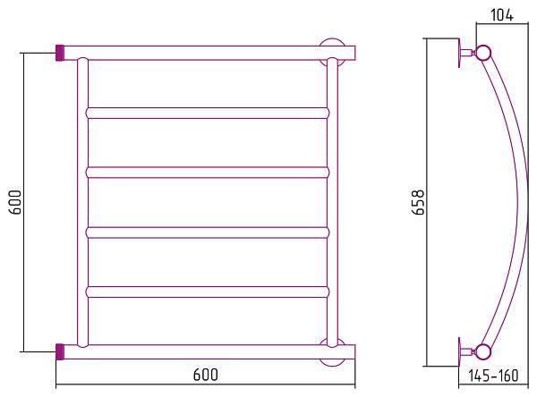 Полотенцесушитель водяной Стилье Минор 0602 60x60 см 00602-6060