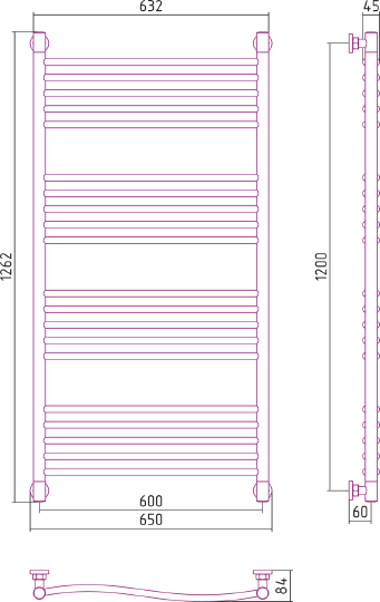 Полотенцесушитель водяной Сунержа Флюид+ 600x1200 мм без покрытия 00-0222-1260