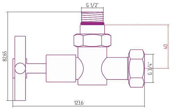 Вентиль запорный Стилье крестовой G 1/2 Н x G 3/4 НГ 01002-1234