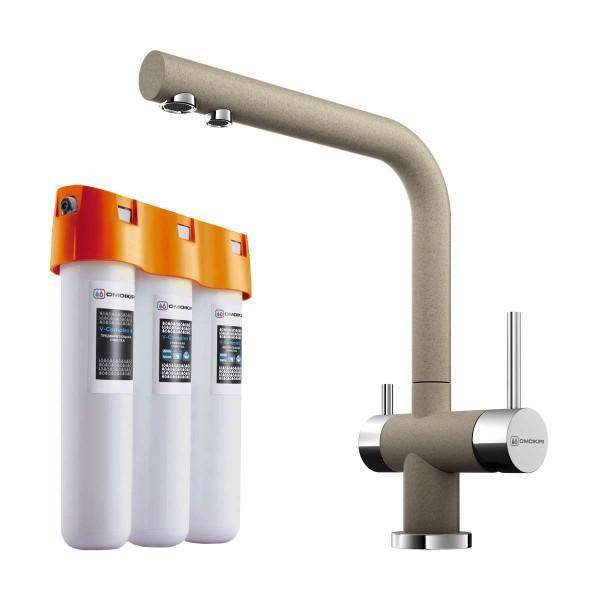 Комплект Omoikiri: водоочиститель Pure Drop Lite и смеситель Nagano CA карамель 4217.8028