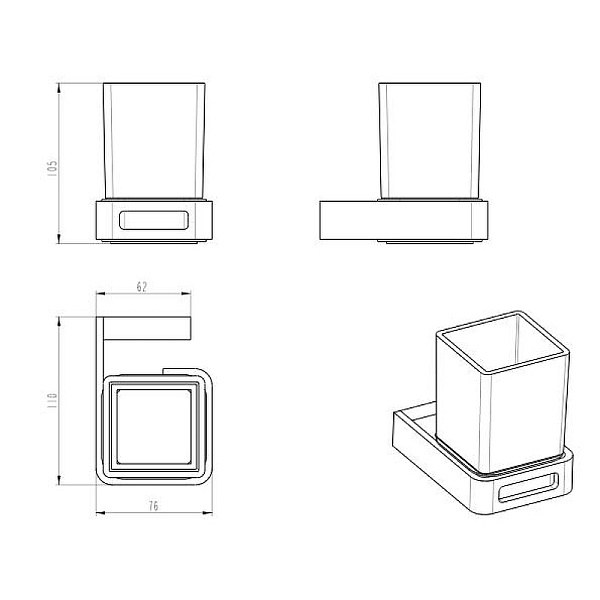 Стакан для зубных щеток подвесной Boheme Q черный 10944-B