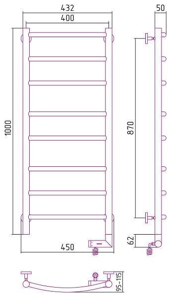 Полотенцесушитель электрический Сунержа Галант 2.0 400x1000 мм правый белый 12-5201-1040