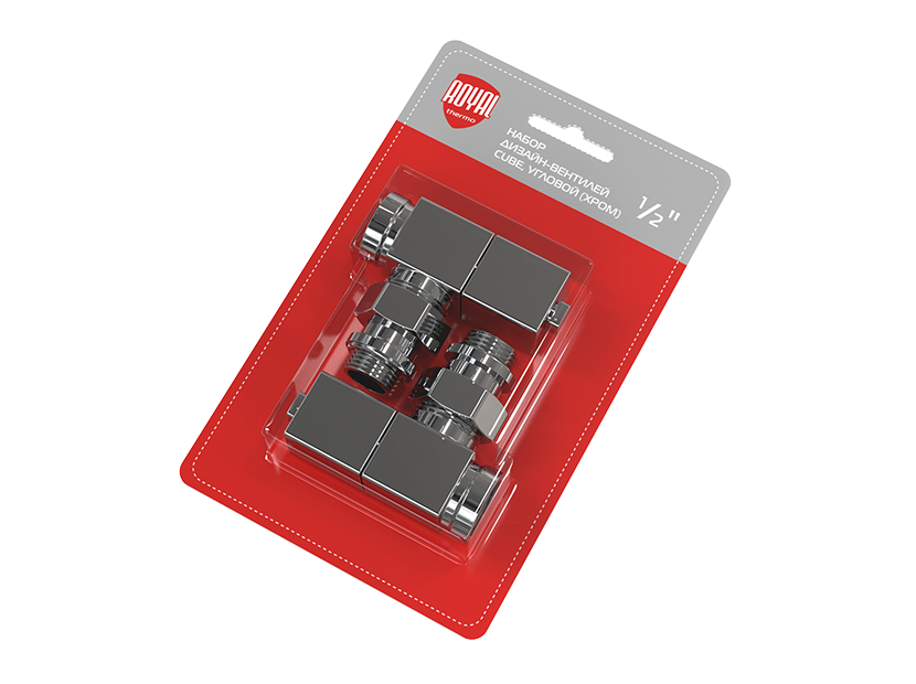 Набор дизайн-вентилей Royal Thermo CUBE угловой 1/2 хром RTE 50.029