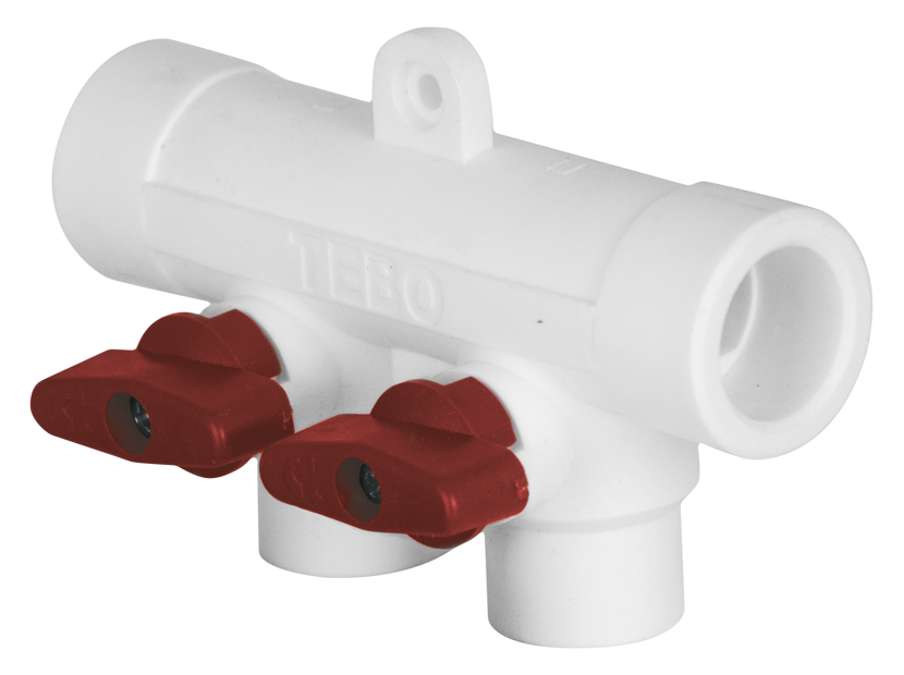 Коллектор полипропиленовый TEBO PP-R 32x20 мм 3 выхода красный 015091102