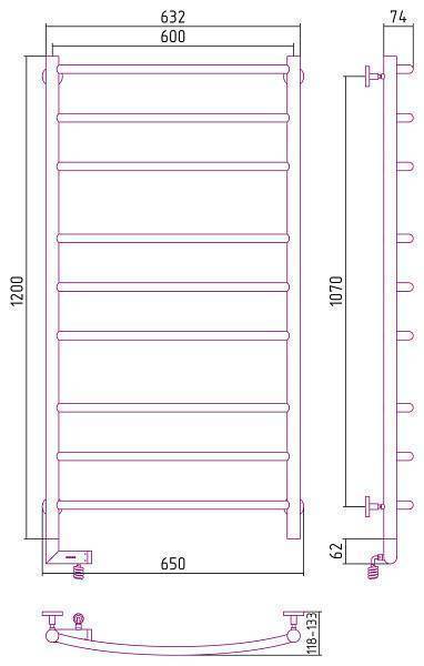 Полотенцесушитель электрический Сунержа Галант 2.0 600x1200 мм левый матовый белый 30-5200-1260