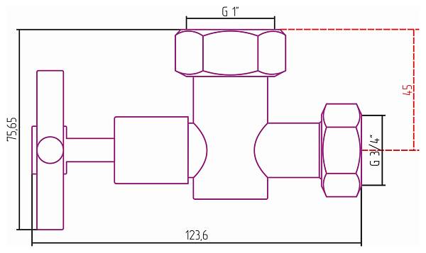 Вентиль запорный Стилье крестовой G 1 НГ x G 3/4 НГ 01002-1034