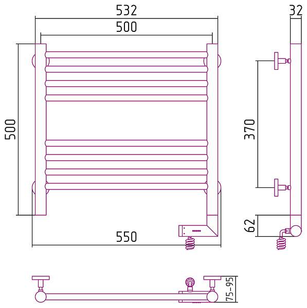Полотенцесушитель электрический Сунержа Богема 2.0 500x500 мм правый матовый черный 31-5205-5050