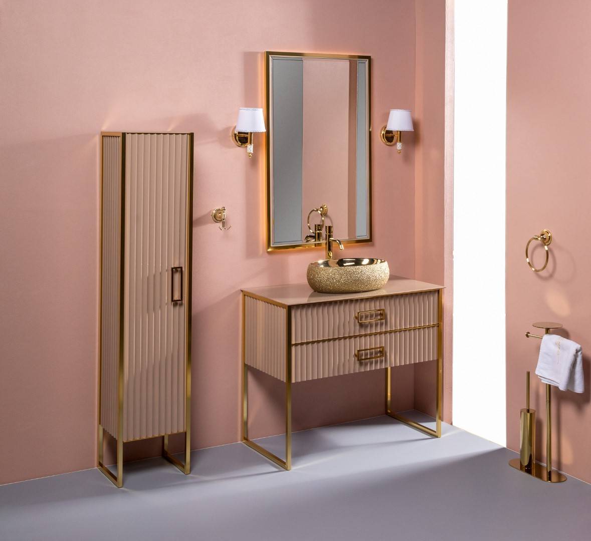 Шкаф-пенал подвесной Armadi Art Monaco 35х30х170 см золото/бежевый 868-CPG