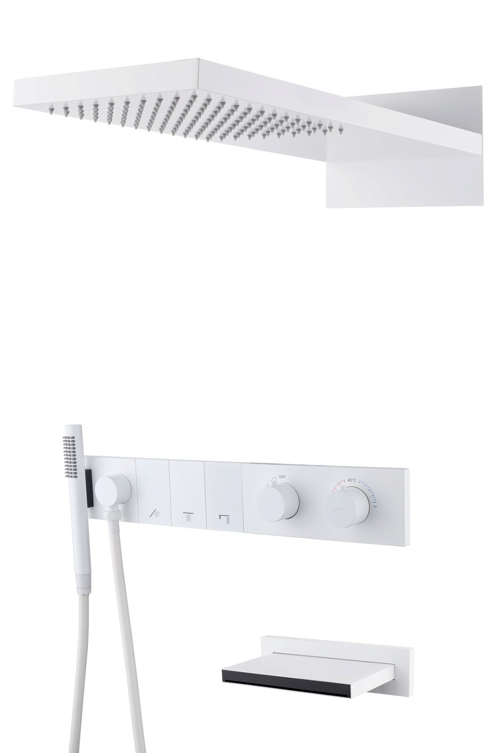 Душевой комплект встраиваемый Boheme Zodiac с термостатом изливом верхним и ручным душем белый 133-2-MW