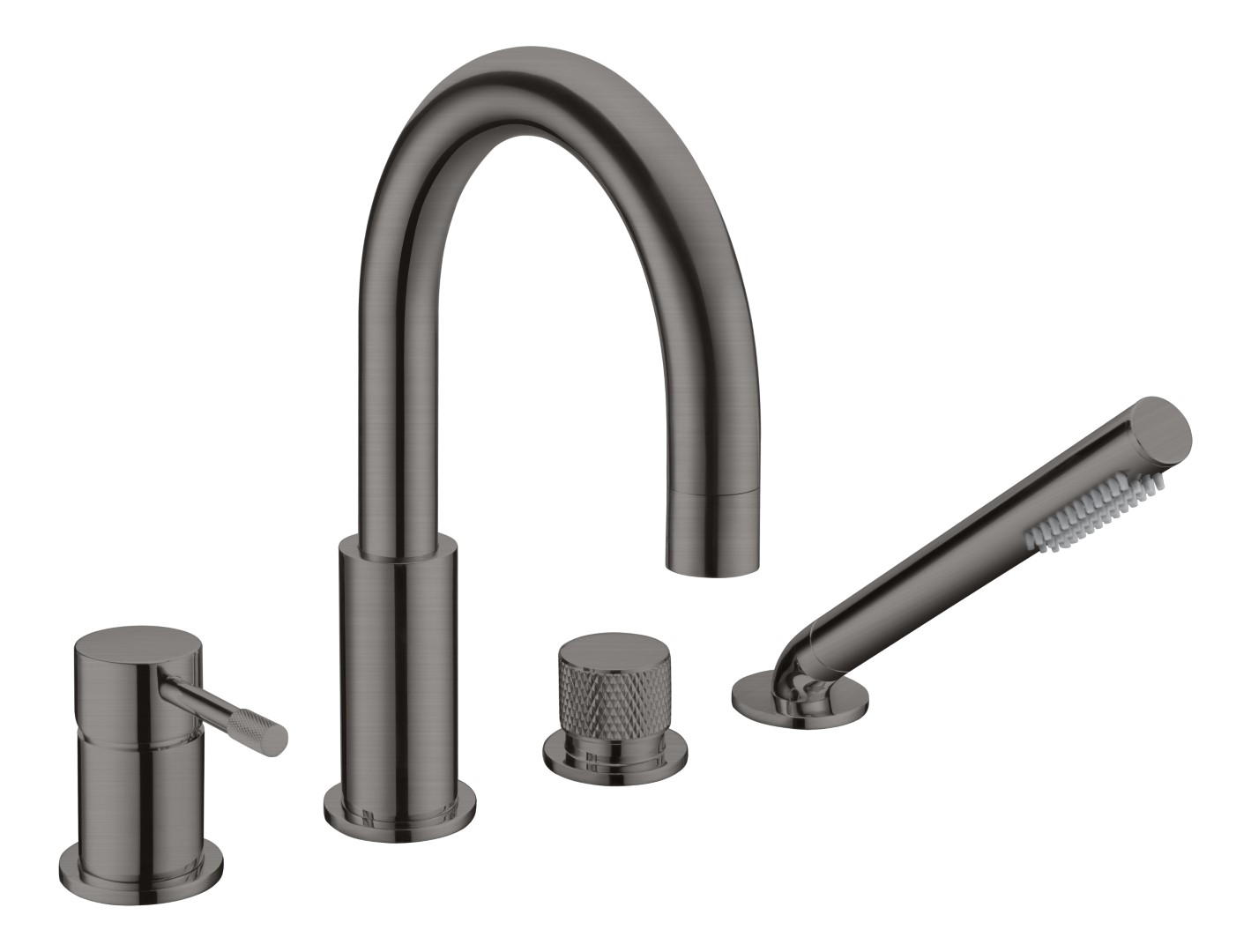 Смеситель на борт ванны Boheme Uno на 4 отверстия излив 18 см оружейная сталь 460-GM