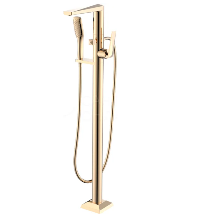Смеситель для ванны Boheme Venturo напольный с ручным душем и держателем золото 389
