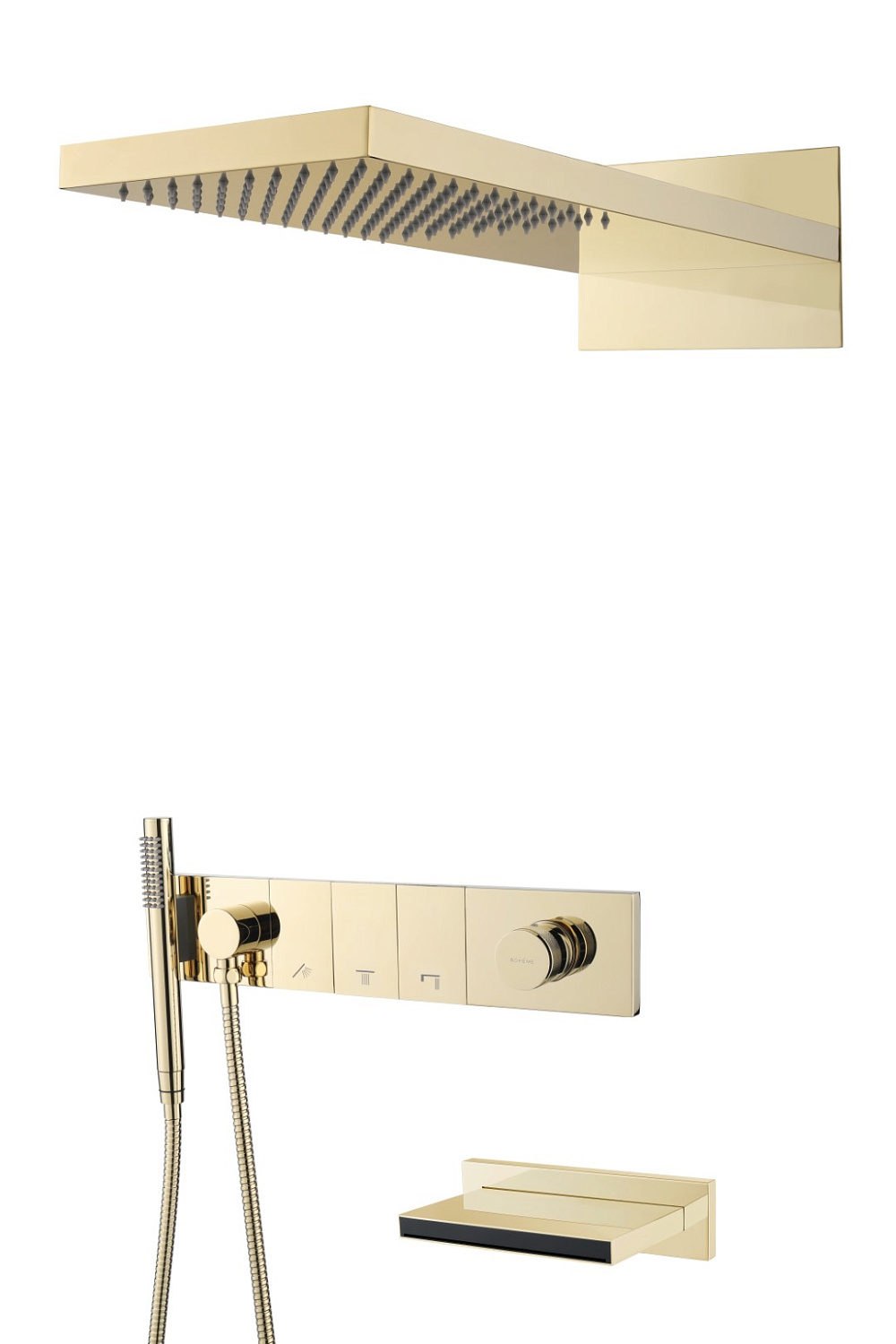 Душевой комплект встраиваемый Boheme Zodiac со смесителем изливом верхним и ручным душем золото матовое 132-2-MG