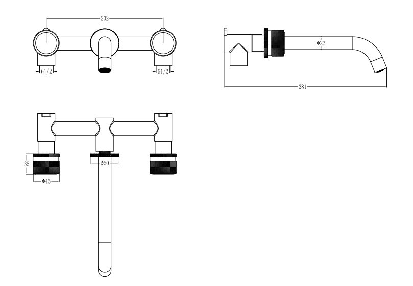 Смеситель для раковины встраиваемый Boheme Aura на 3 отверстия хром 152-2-CR-A