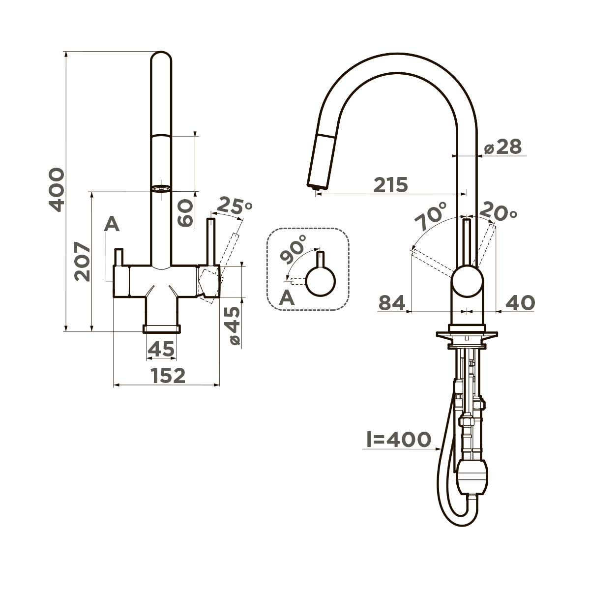 Смеситель для кухни Omoikiri Akita-S-RG с выдвижным изливом и подключением фильтра Royal Green 4994437
