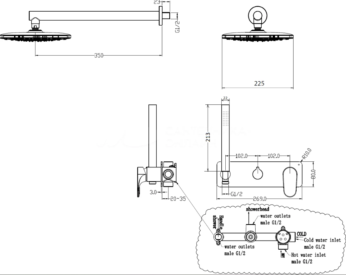 Душевой комплект встраиваемый Boheme Spectre со смесителем матовое золото 454-MG