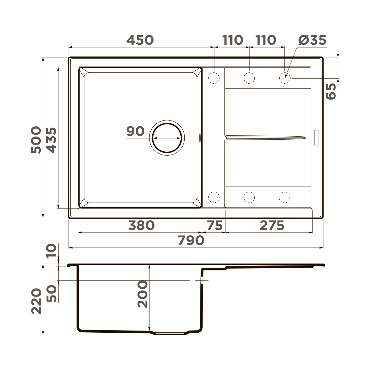 Кухонная мойка Omoikiri Sumi 79A-GB Artceramic 79x50 см графит 4997097