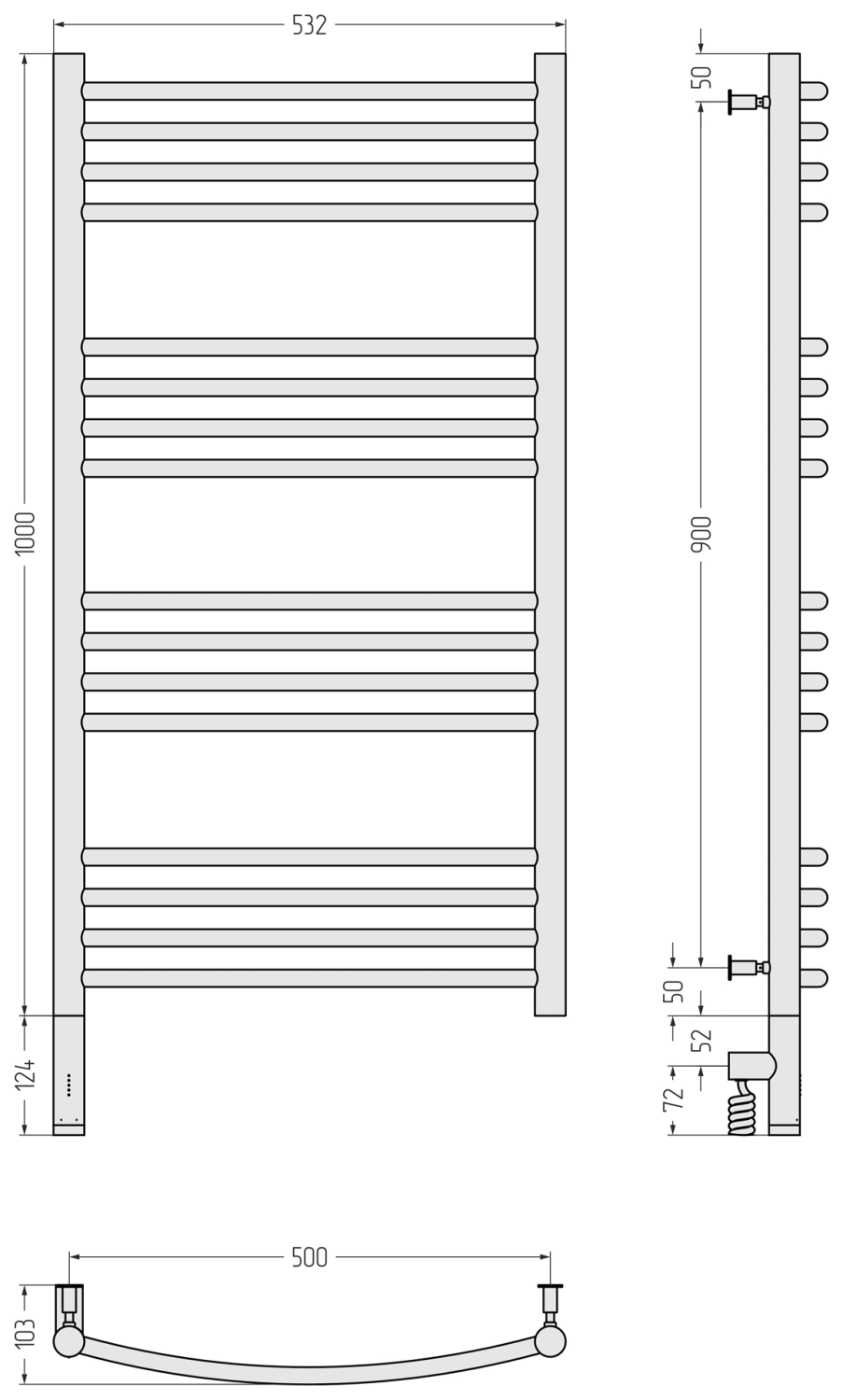 Полотенцесушитель электрический Сунержа Богема 3.0 выгнутая 532x1124 мм левый золотой шелк матовый 32-5802-1050