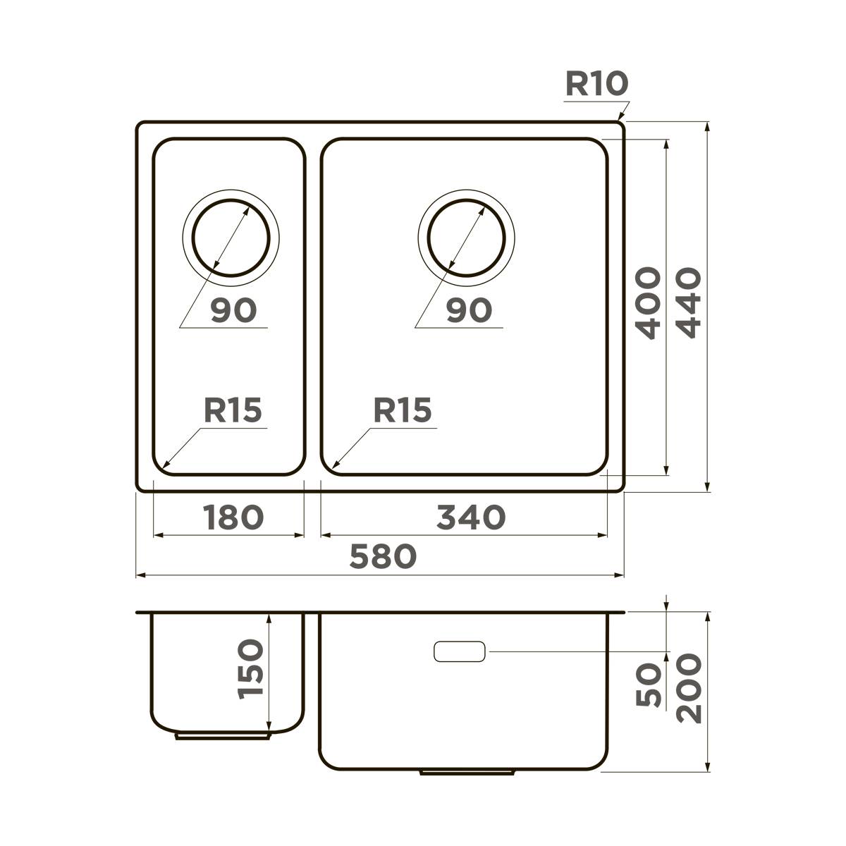 Кухонная мойка Omoikiri Tadzava 58-2-U/I-R Ultra 15-IN 58x44 см нержавеющая сталь 4997117
