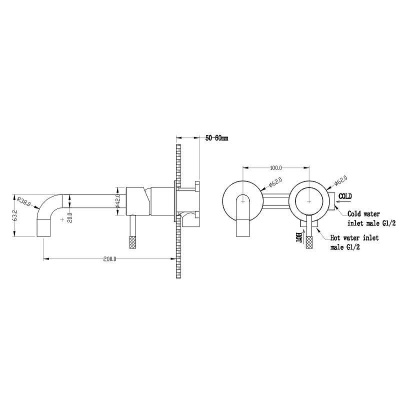 Смеситель для раковины встраиваемый Boheme Uno с внутренней частью золото 465-G