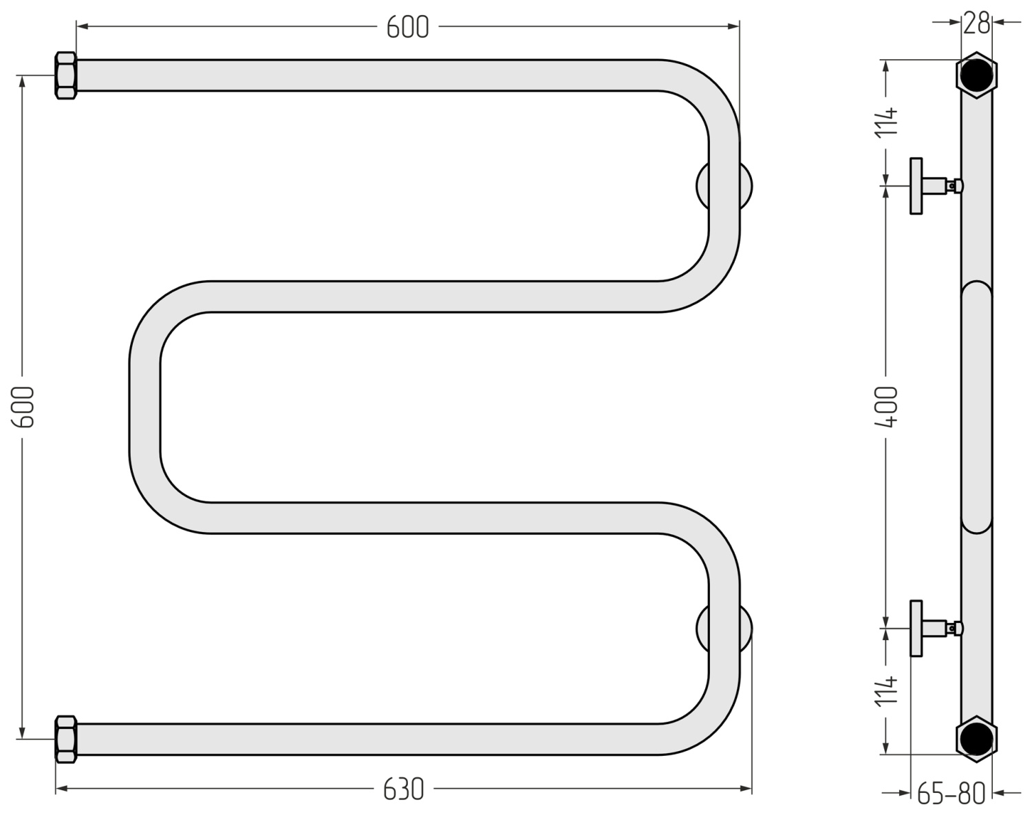 Полотенцесушитель водяной Сунержа Ш-образный 630х628 мм шампань матовая 022-4014-6060