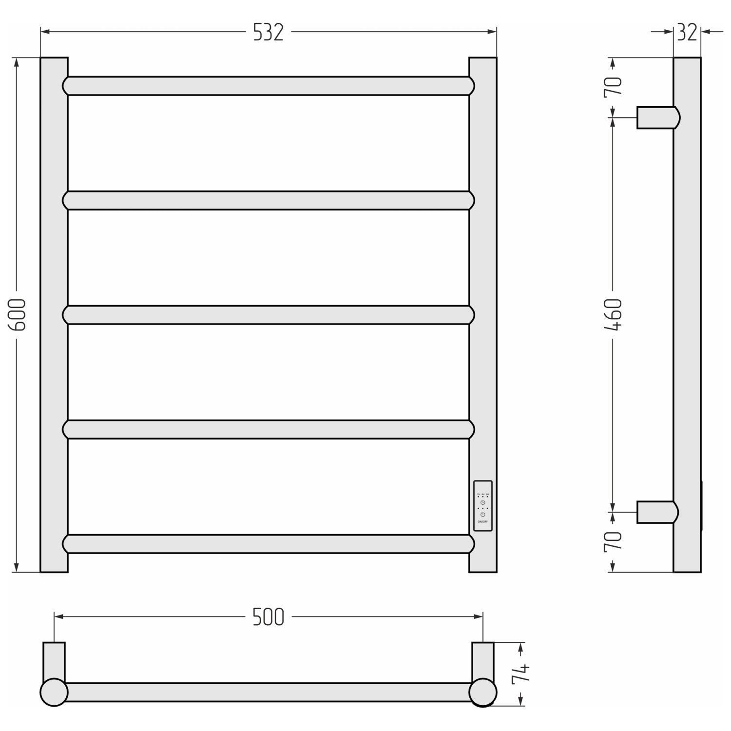 Полотенцесушитель электрический Стилье Формат 27 53.2х60 см прямая правое подключение чёрный глянцевый 17528-6050