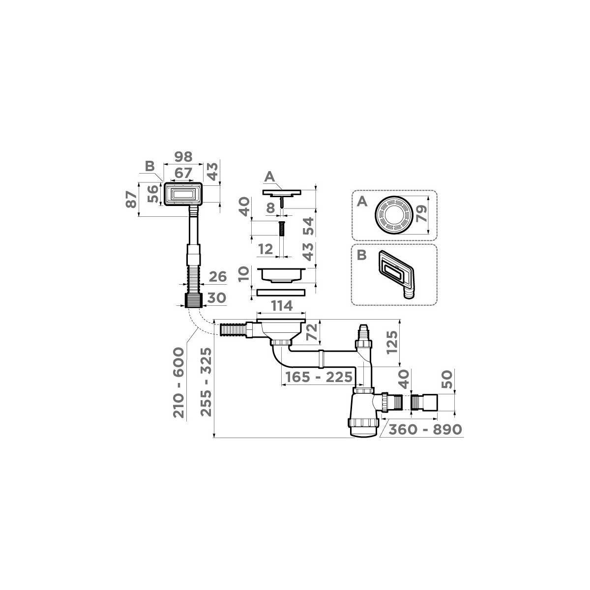 Арматура для одночашевых моек Omoikiri WK-1-UN-IN с универсальным переливом нержавеющая сталь 4956777