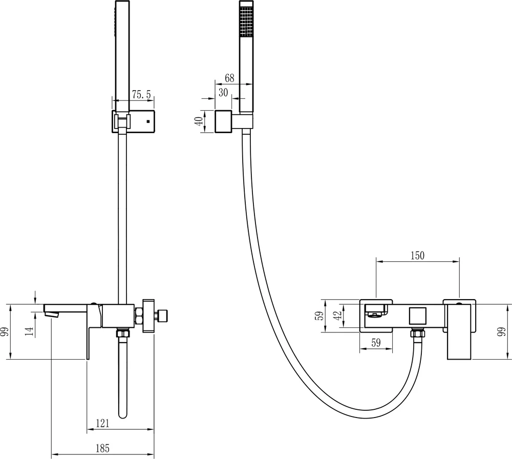 Смеситель для ванны с душем настенный Boheme Qubic хром 473-CR