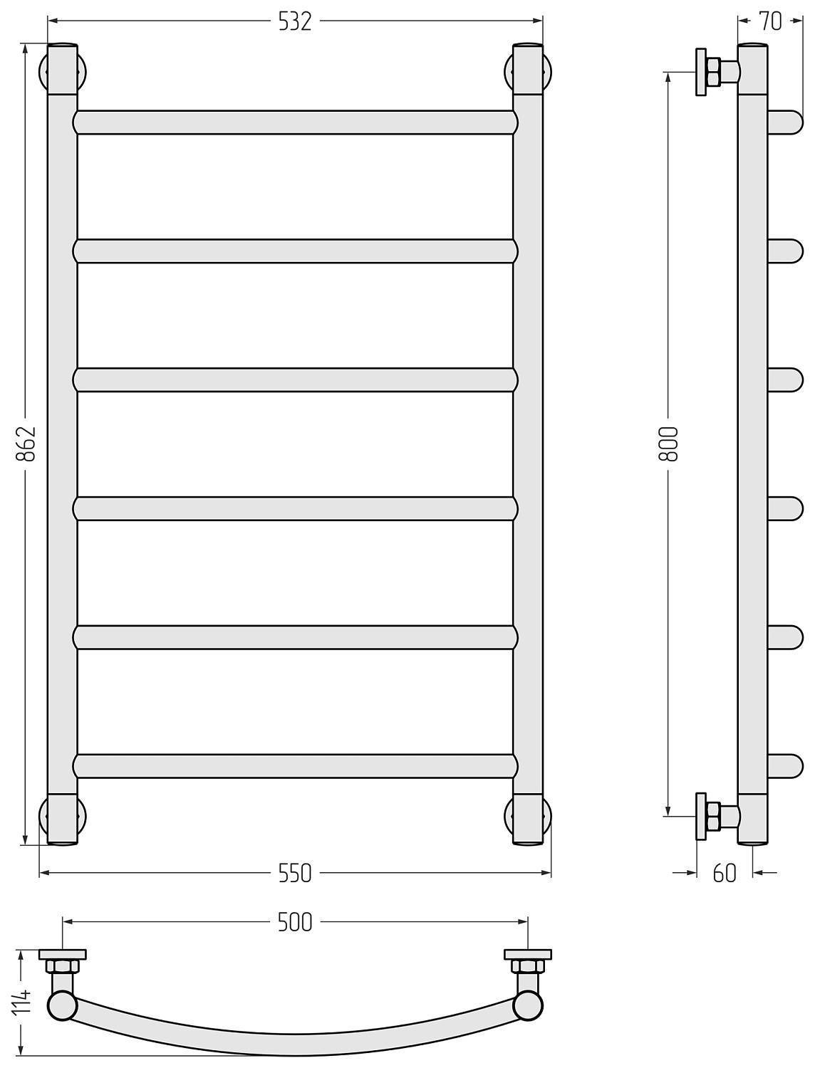 Полотенцесушитель водяной Сунержа Галант 550x862 мм нижнее подключение состаренная латунь 051-0200-8050