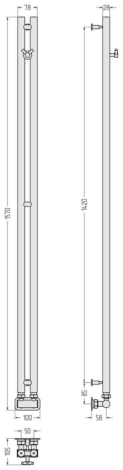 Полотенцесушитель водяной Сунержа Нюанс EU50 10x157 см нижнее подключение сатин 071-0212-1545