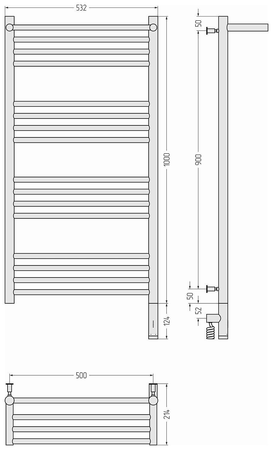 Полотенцесушитель электрический Сунержа Богема 3.0 с 1 полкой 532x1124 мм правый матовый черный 31-5807-1050