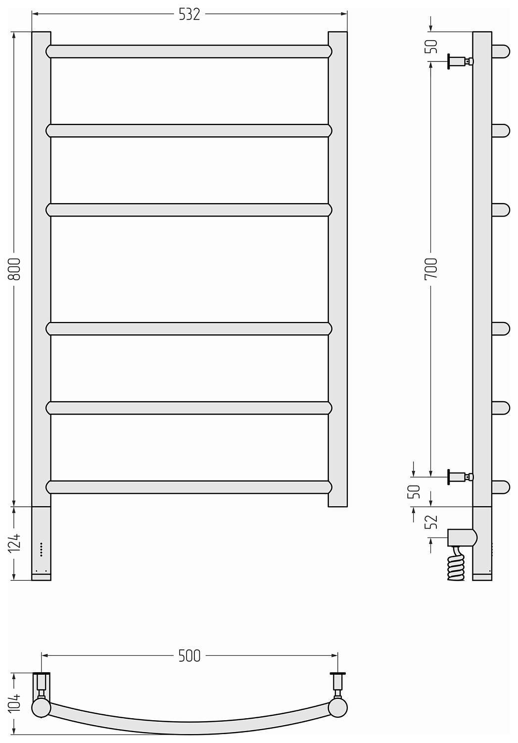 Полотенцесушитель электрический Сунержа Галант 3.0 532x924 мм левый без покрытия 00-5800-8050