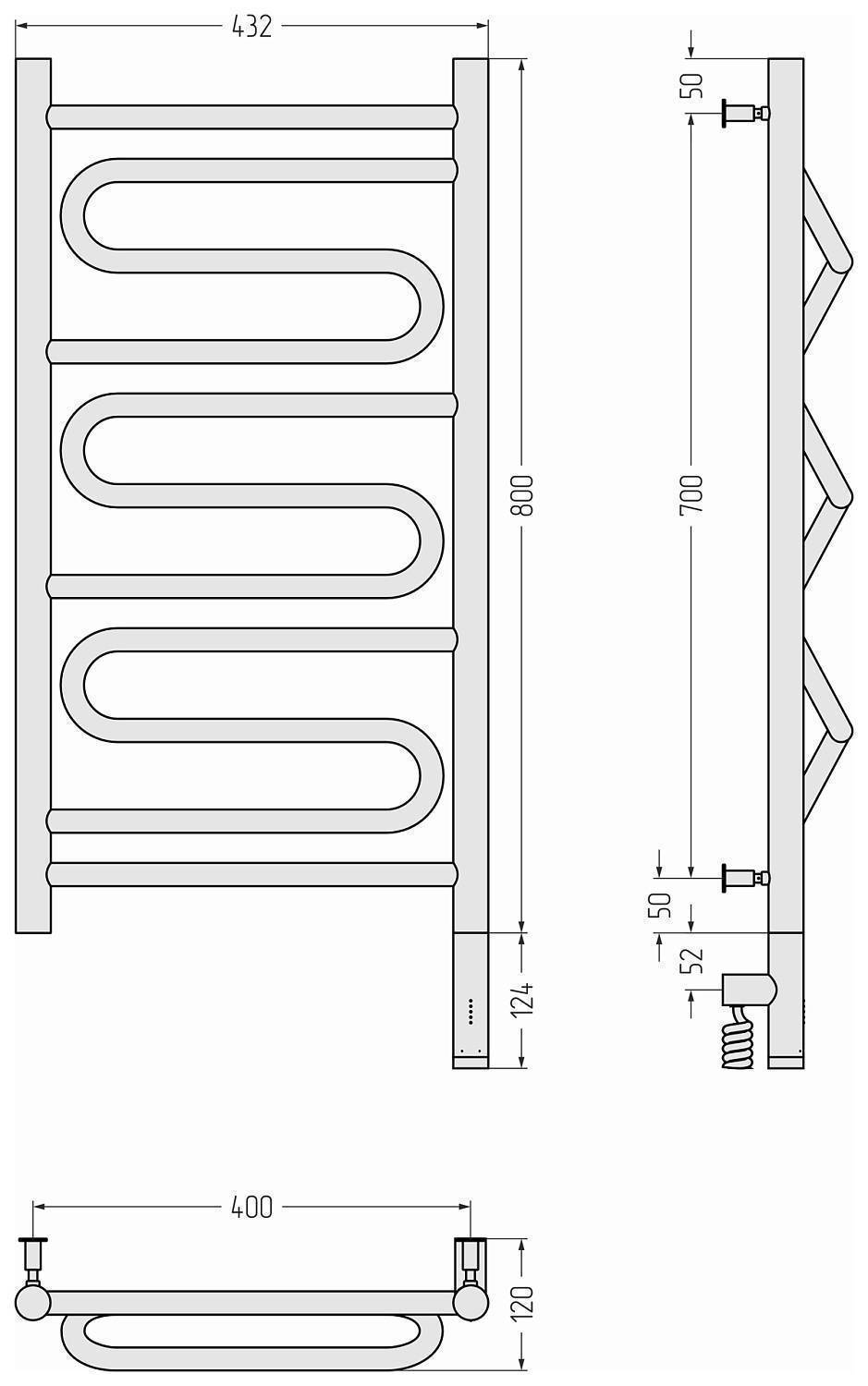 Полотенцесушитель электрический Сунержа Элегия 3.0 432x924 мм правый матовый белый 30-5819-8040