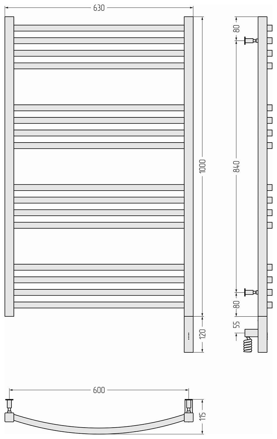 Полотенцесушитель электрический Сунержа Аркус 3.0 630x1120 мм правый белый 12-5705-1060