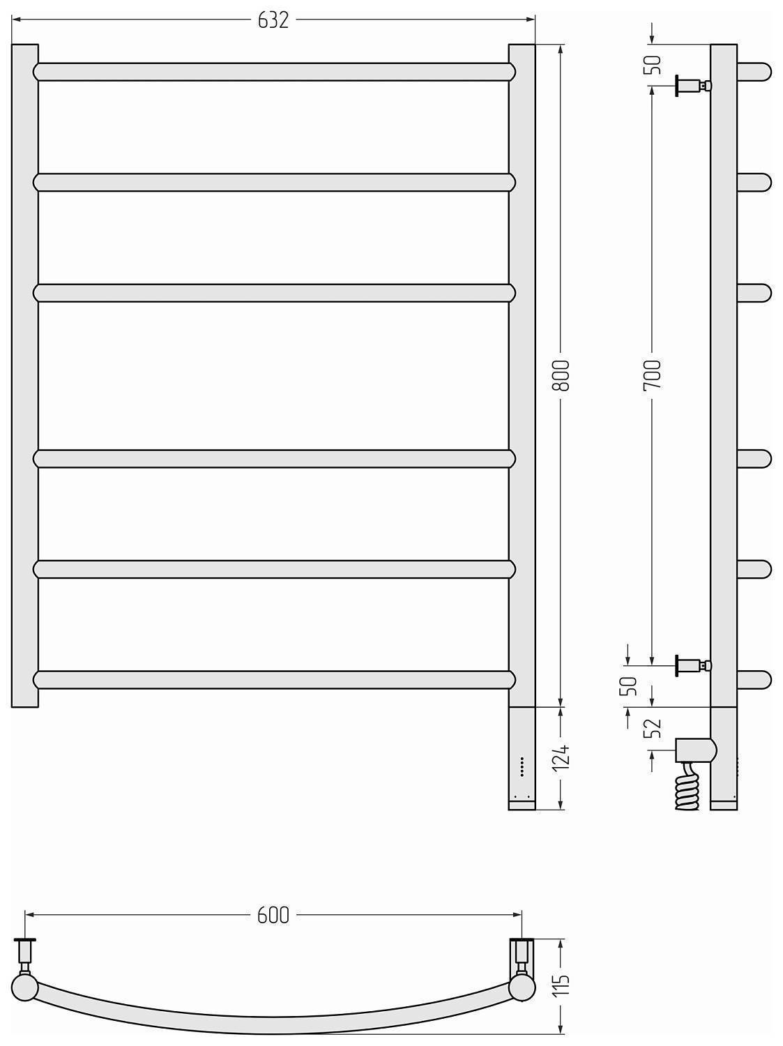 Полотенцесушитель электрический Сунержа Галант 3.0 632x924 мм правое шампань 020-5801-8060