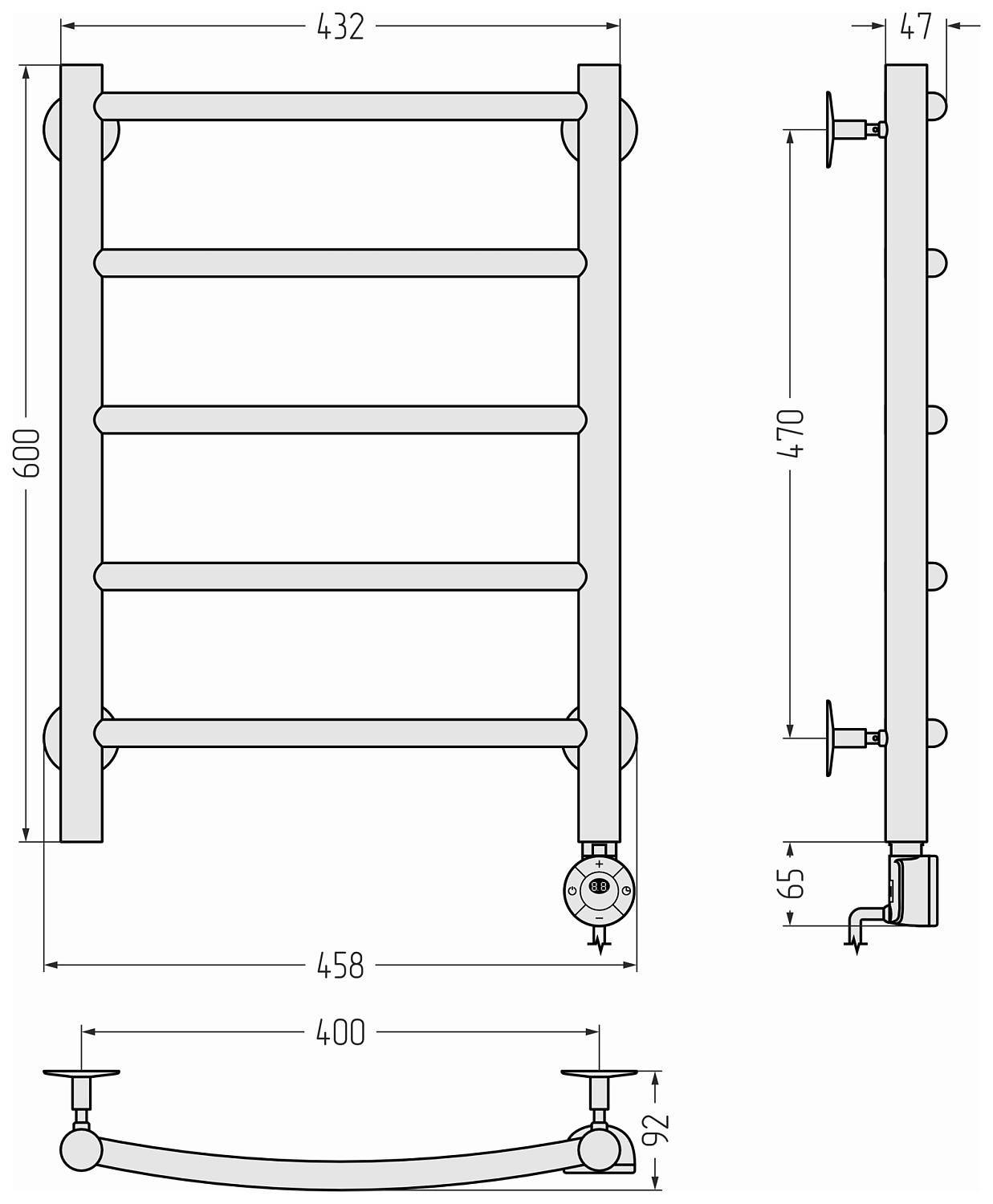 Полотенцесушитель электрический Стилье Формат 12 45.8x66.5 см черный 31512-6040