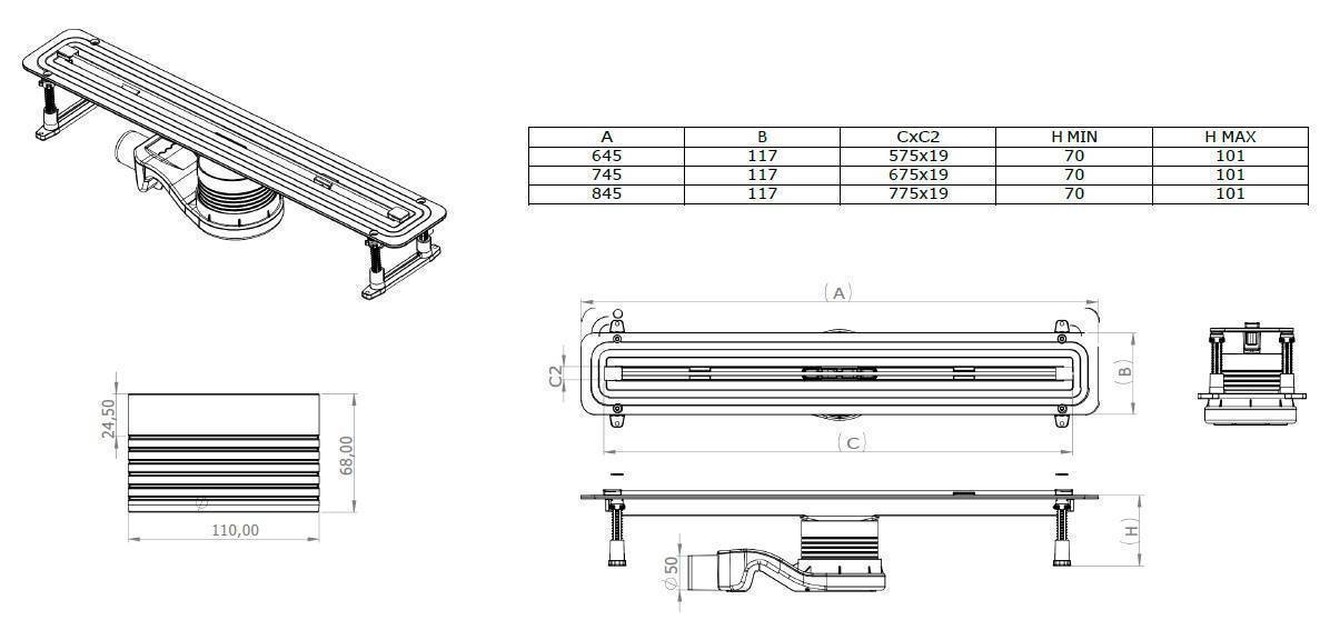Душевой лоток Allen Brau Liberty 64.5 см нержавеющая сталь 9.50000.SS