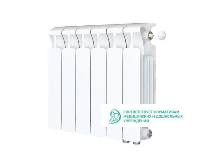 Радиатор биметаллический RIFAR Monolit Ventil 350 6 секций нижнее правое подключение белый 3RM35.VR-6 RAL 9016