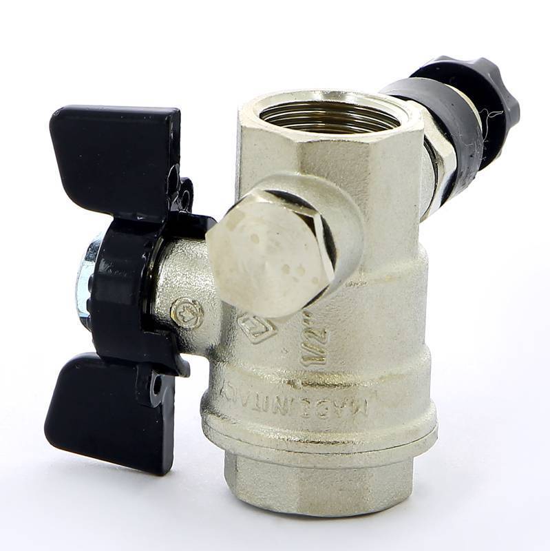 Кран шаровой Bugatti Oregon 332 ВВ с дренажным вентилем и заглушкой бабочка 1/2 03320009