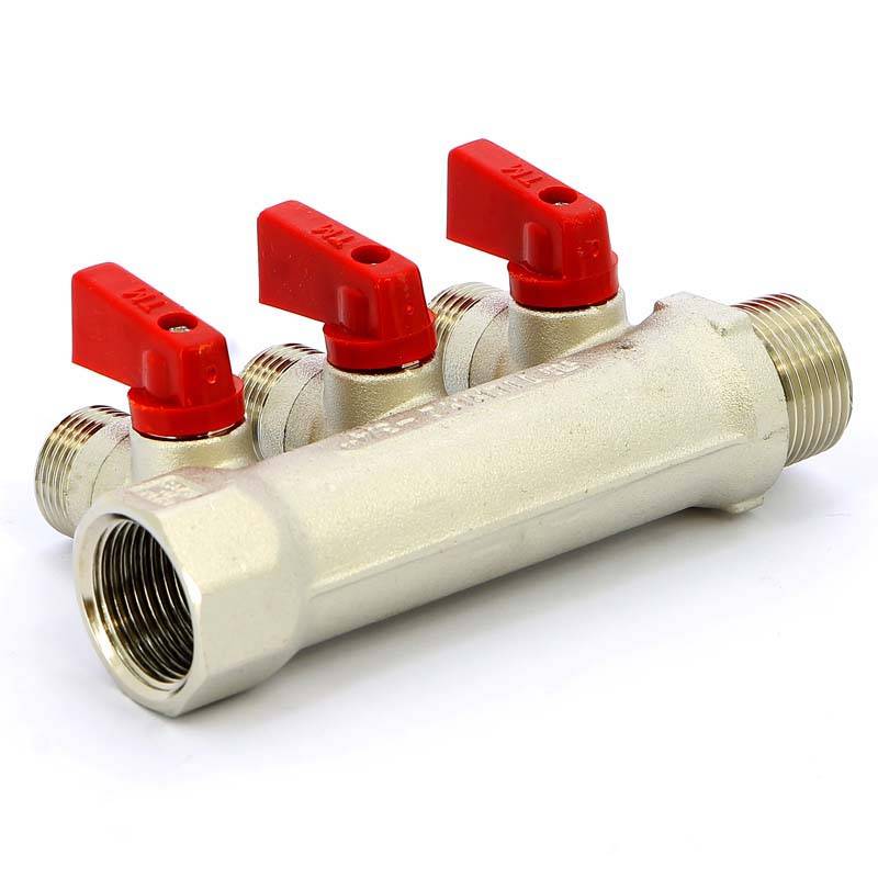 Коллектор с отсечными кранами Tiemme 1820 3/4х1/2 3 выхода 36 мм никелированный 1820021